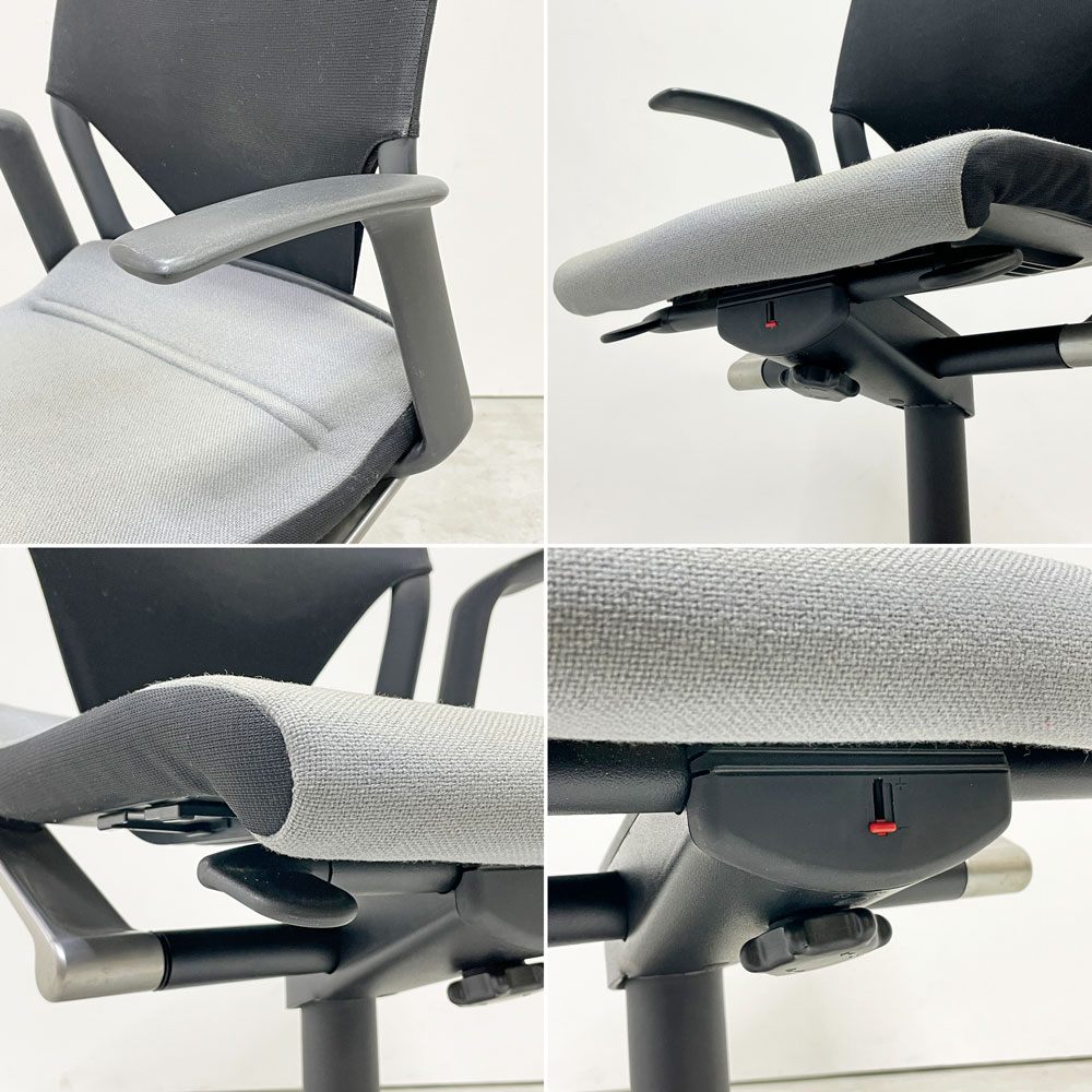 ウィルクハーン Wilkhahn モダス Modus デスクチェア オフィスチェア ミドルバック アーム付 グレー 座面昇降 ●