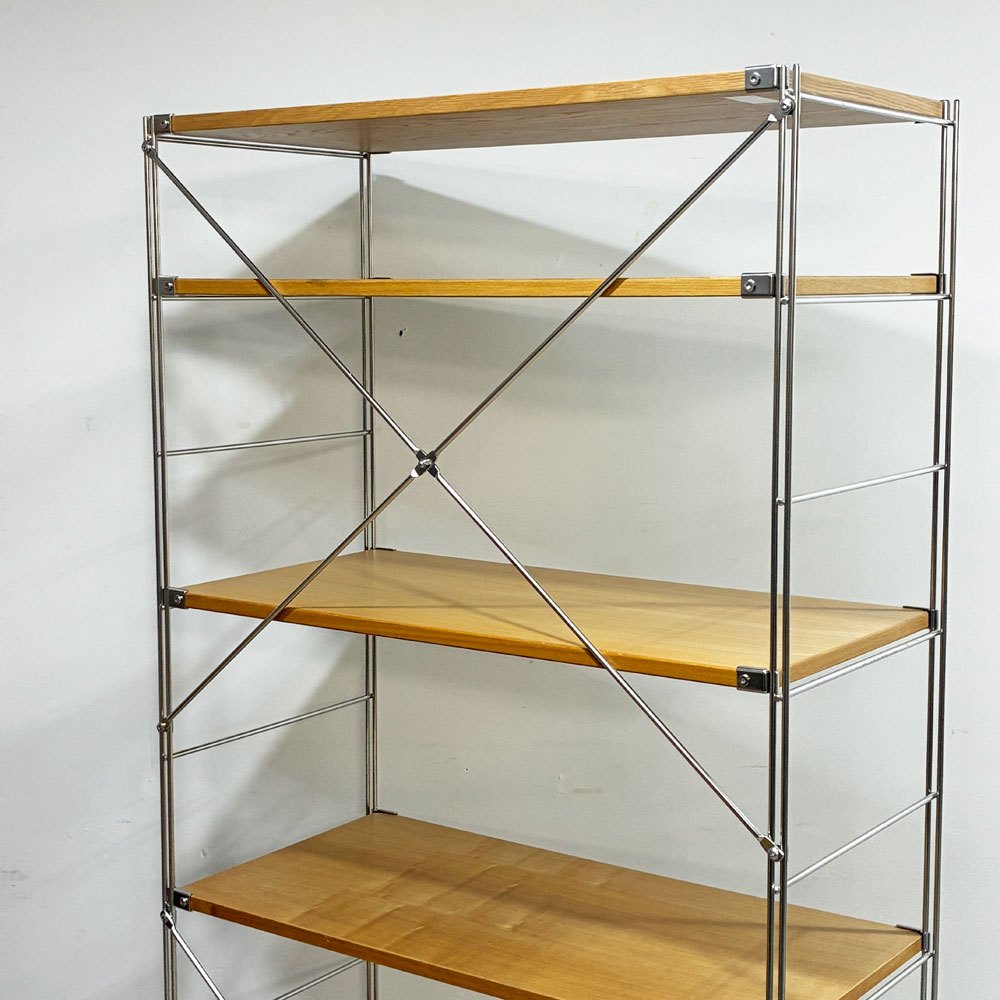 無印良品 MUJI ステンレスユニットシェルフ オーク材×タモ材 ワイド 大 W84 H175cm ナチュラルデザイン ●