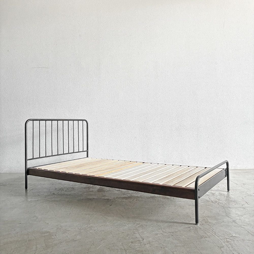 ジャーナルスタンダードファニチャー j.s.F サンク SENS BED ベッドフレーム シングルサイズ W107cm オーク材 スチール脚 インダストリアル 廃番 〓