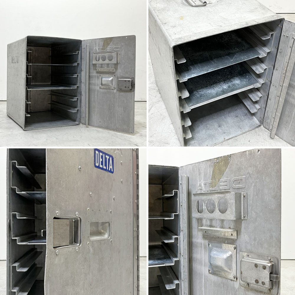 DELTA航空 ビンテージ ギャレーコンテナ ボックス Galley Box アルミ製 1ドア 6段 棚板付き 1960～70`s US Vintage D ●