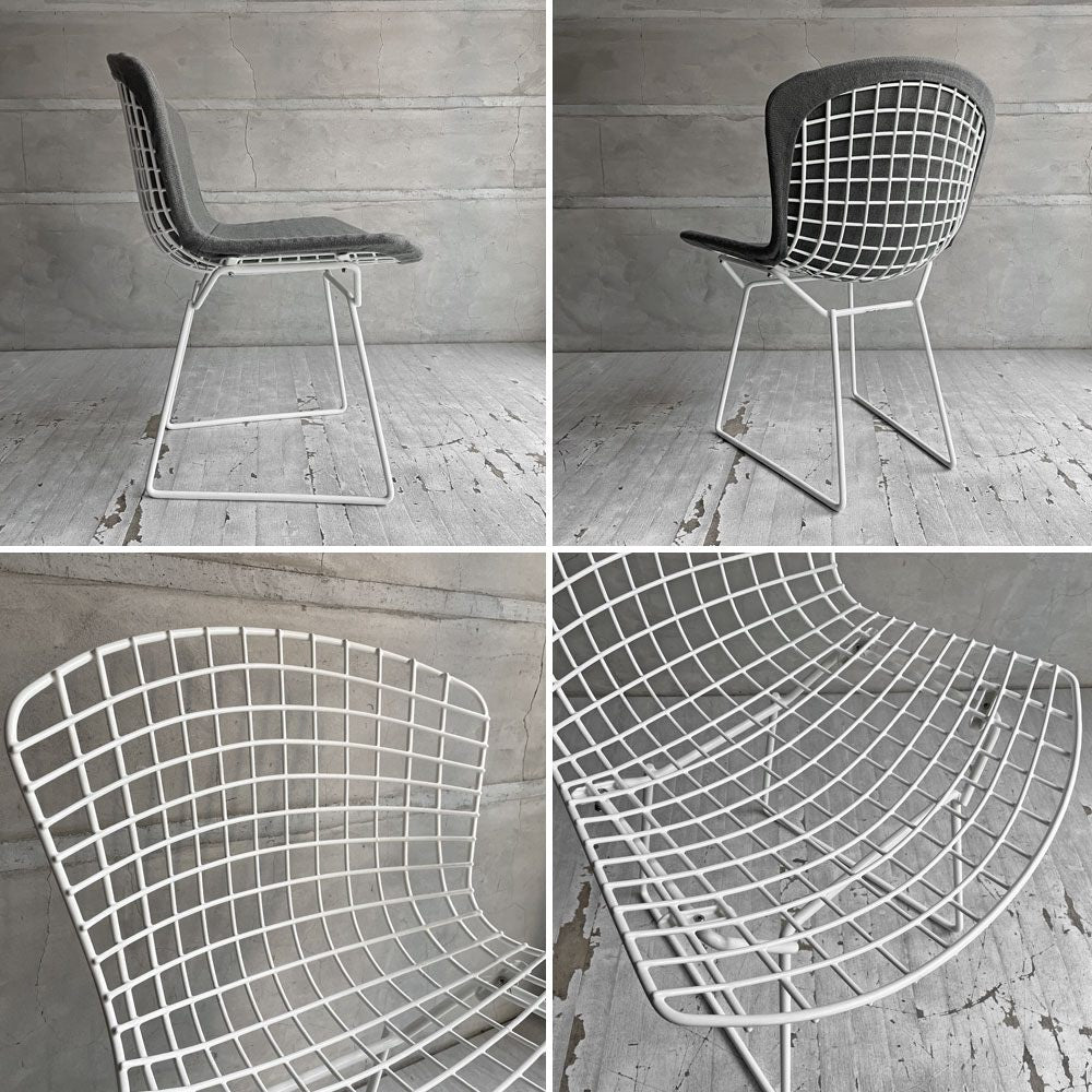 ノル Knoll 420 サイドチェア ワイヤーチェア ダイニングチェア ホワイト × グレー ファブリック フルカバー仕様 ハリー・ベルトイア ミッドセンチュリー ビンテージ ♪