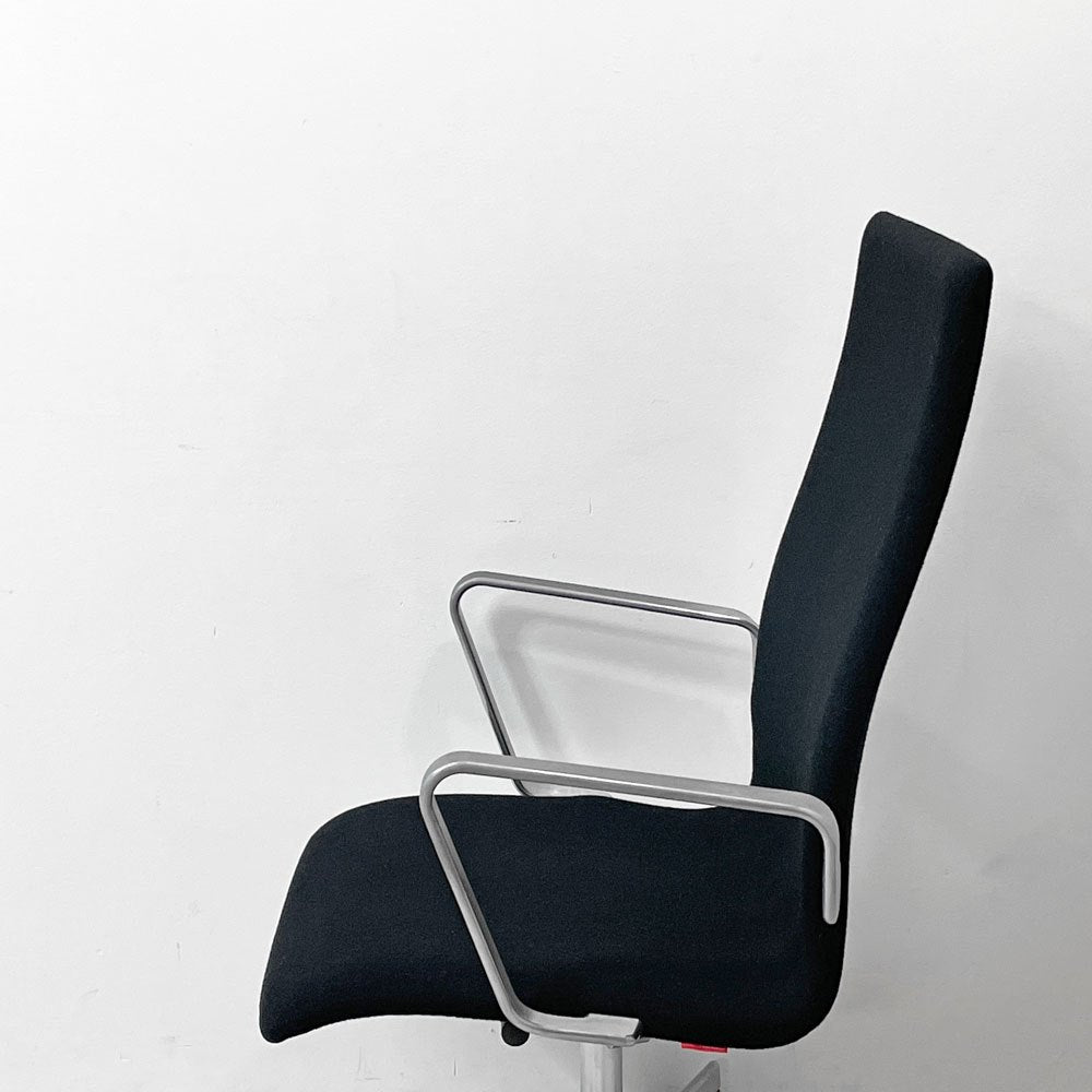 フリッツハンセン Fritz Hansen オックスフォード OXFORD チェア アームチェア ハイバック キャスター 昇降機能 ブラック アルネ・ヤコブセン 2008年製 ●