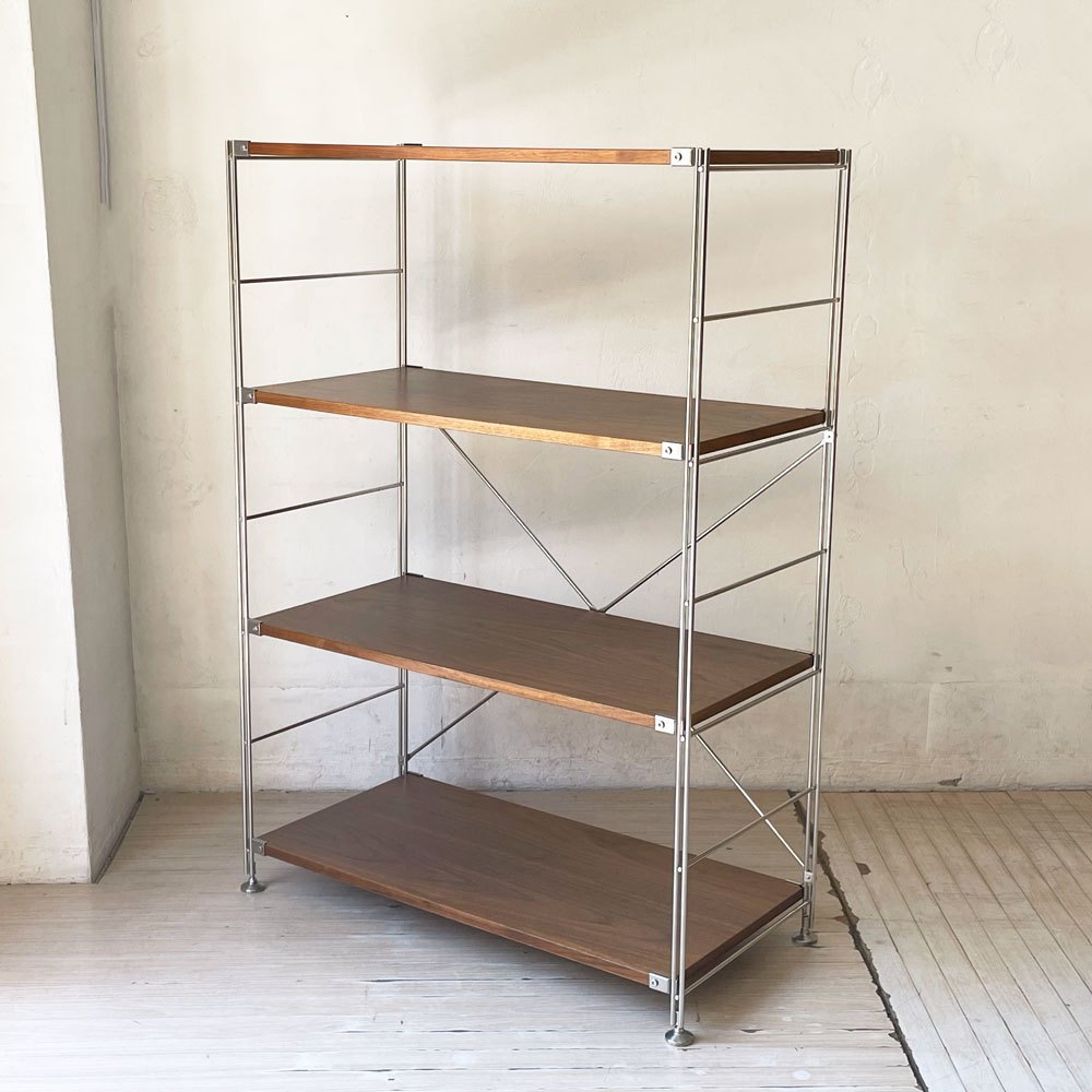 無印良品 MUJI ステンレスユニットシェルフ ウォールナット材 中 W58 × H120cm 1列4段 本棚 飾り棚 収納棚 定価29,900円 ★