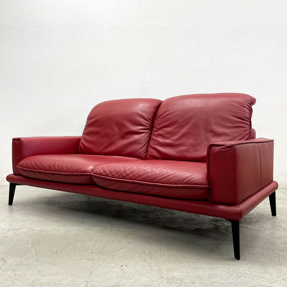 シリッグ W.SCHILLIG 二人掛け ソファ レッド レザー 本革 スチールレッグ W193cm ドイツ モダンデザイン 〓