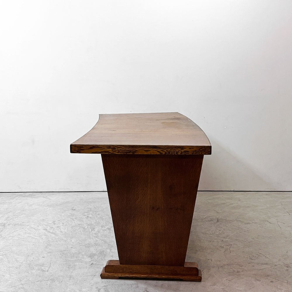 UKビンテージ UK Vintage オーク材 デスク 3ドロワー アーチ形天板 テーブル W197.5cm 英国家具 アンティーク ●