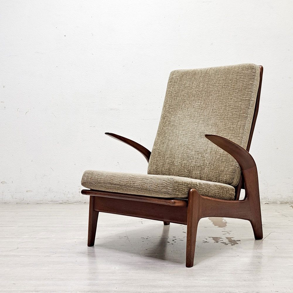 ギムソン＆スレーター Gimson & Slater ハイバックラウンジチェア チーク材 Rolf Rastad & Adolf Relling ワイヤースプリング イギリスビンテージ 北欧スタイル ●
