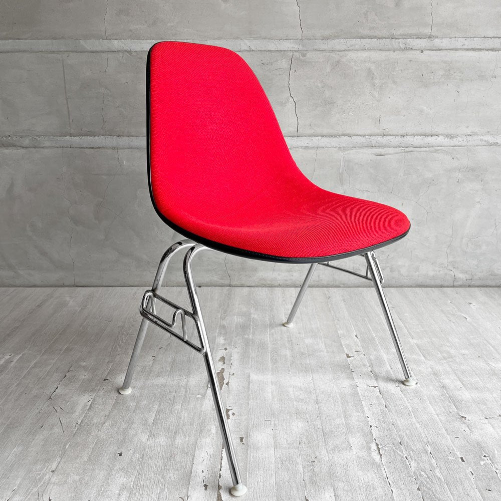 ハーマンミラー Herman Miller モダンファニチャーセールス ビンテージ サイドシェルチェア FRP アプホルスター ファブリック張り替え済み スタッキングベース イームズ ♪
