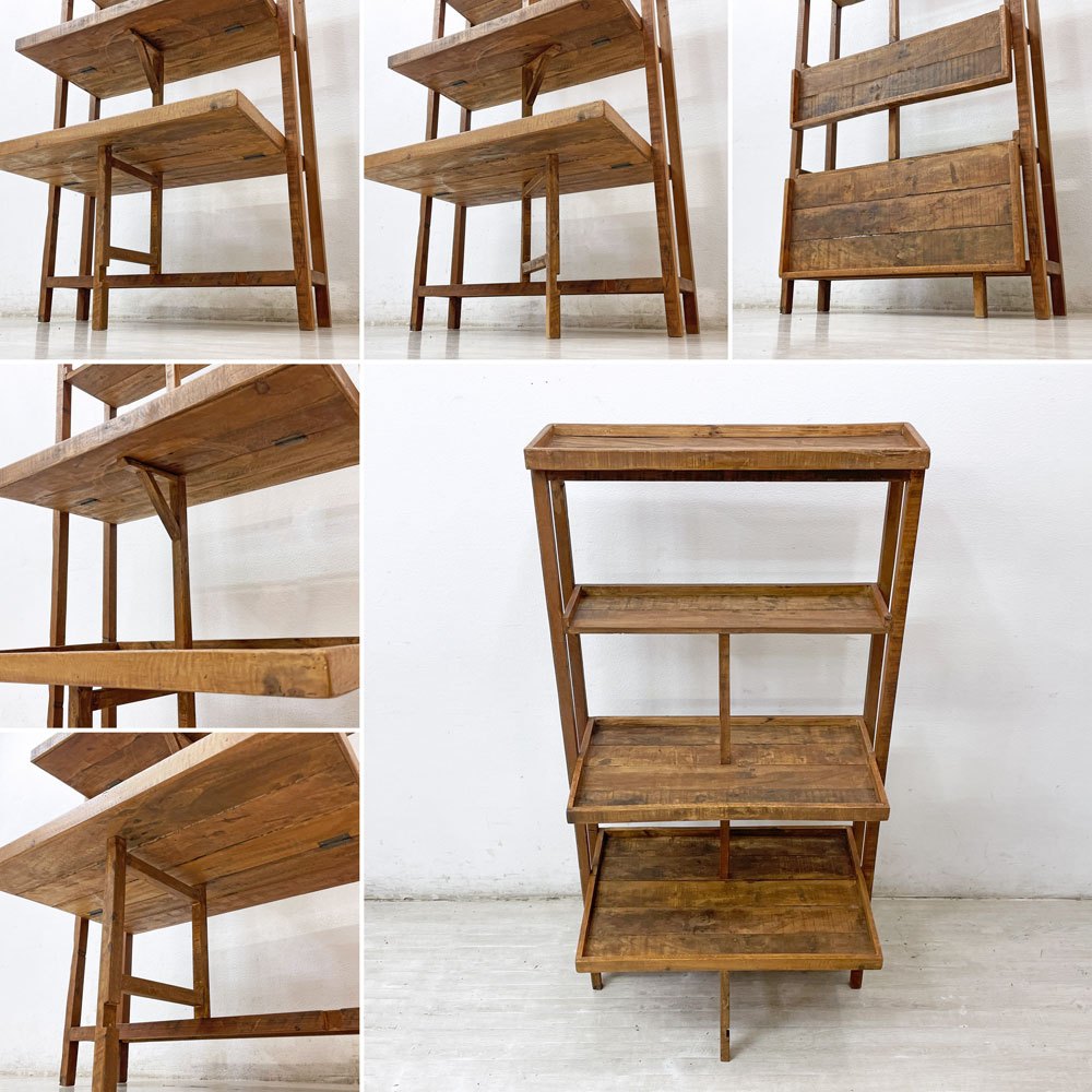 ビンテージスタイル Vintage style 古材風 シェルフ ラック 折り畳み式棚板  アジアンスタイル ●