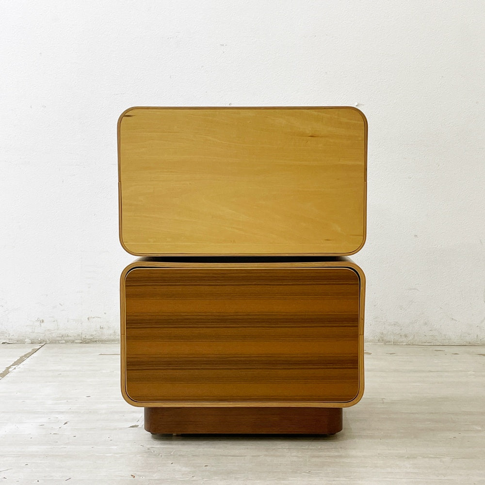 モダニカ MODERNICA セルシステム CELL SYSTEM チーク材 ユニット 2段 ガラスドア(棚板付き)＋1ドロワー キャスターベース ミッドセンチュリーモダン 廃番 ●