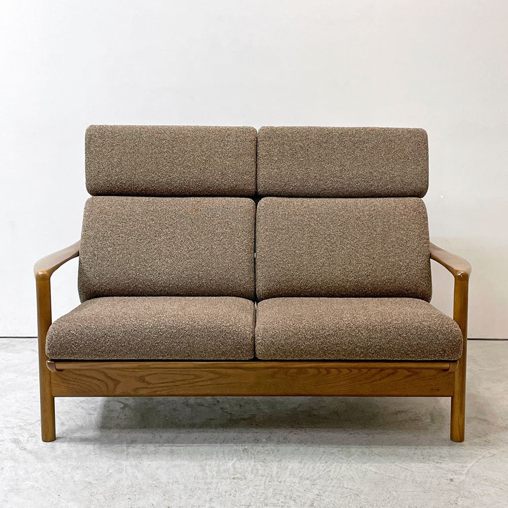 浜本工芸 L8200 2シーターソファ ハイバック W140cm オーク材 ファブリックシート 国産家具  ●