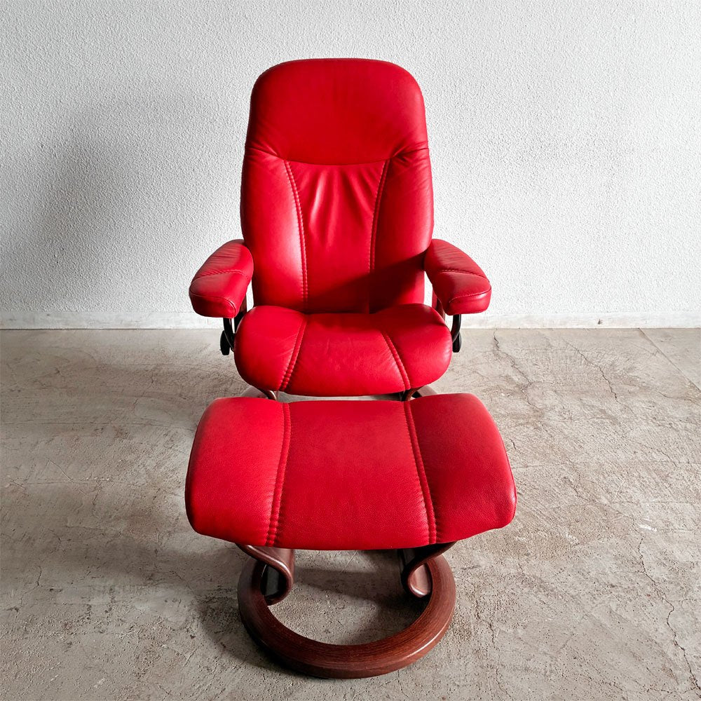 エコーネス EKORNES ストレスレスチェア stressless コンサル Consul リクライニングチェア＆オットマン Sサイズ 本革 レッドレザー クラシックベース ノルウェー 定価￥268,400- 〓