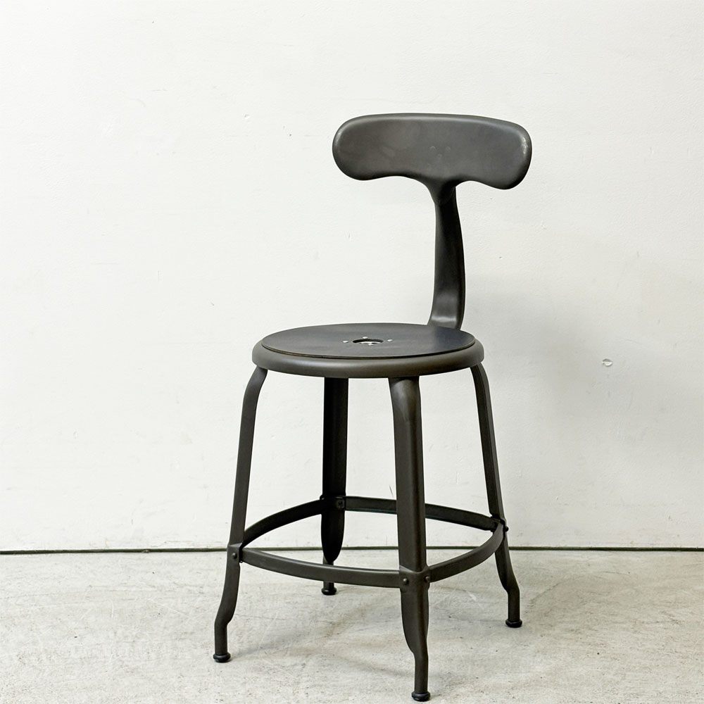 フェールトラヴァイユ FER TRAVAIL ニコルチェア NICOLLE Chair SH45cm ダイニングチェア スチール マットクリア仕上げ 別注モデル レザーパッド付 ネイビー インダストリアル フランス ●