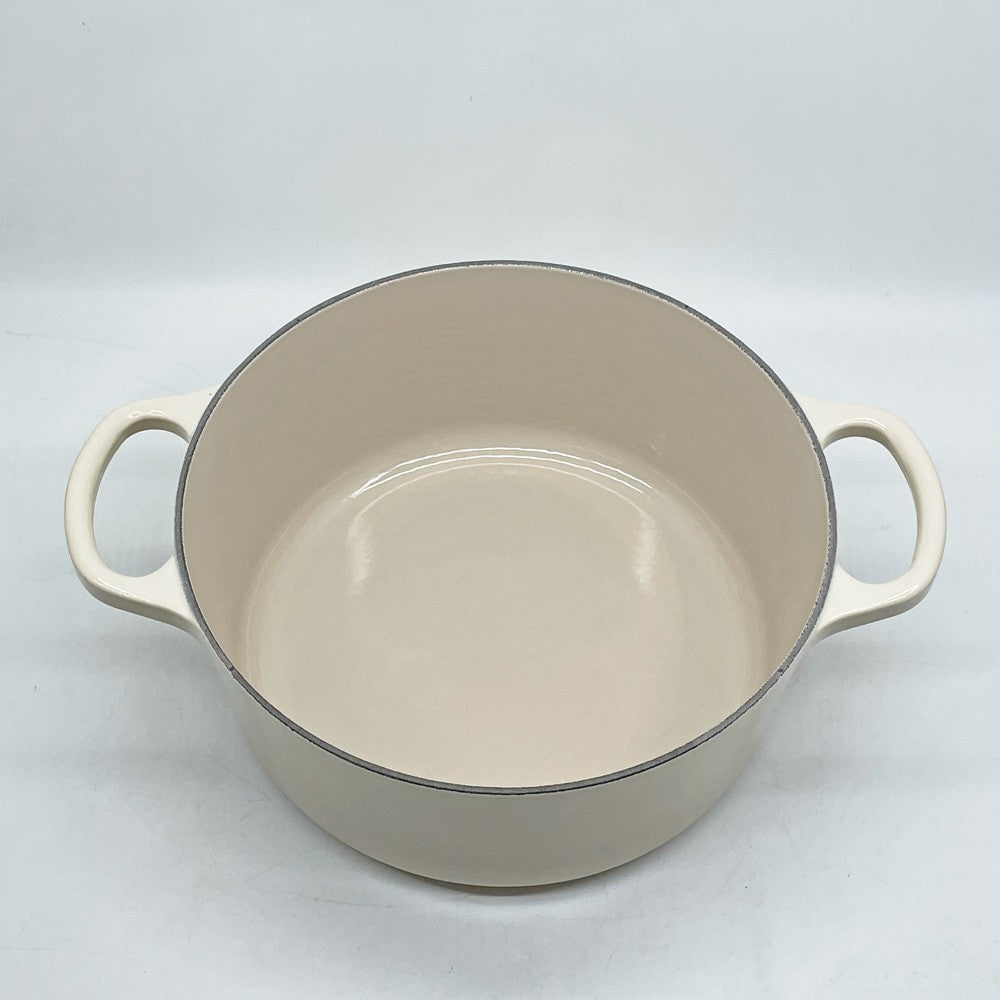 ルクルーゼ LE CREUSET ココットロンド 両手鍋 メレンゲ シルバーツマミ 22cm 鋳物 フランス ●