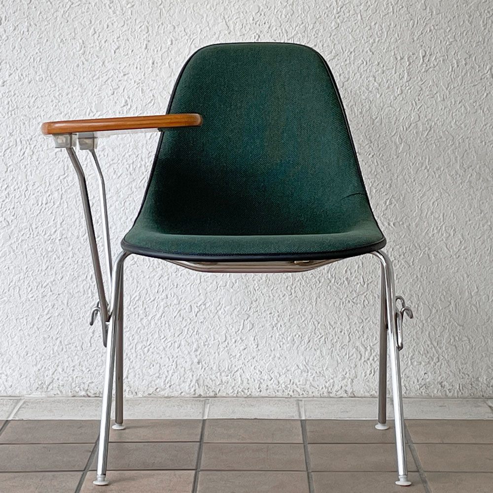 ハーマンミラー Herman Miller サイドシェルチェア セカンド 2nd ビンテージ アプホルスター スクールベース 肘掛けテーブル付 イームズ ミッドセンチュリー B ◇