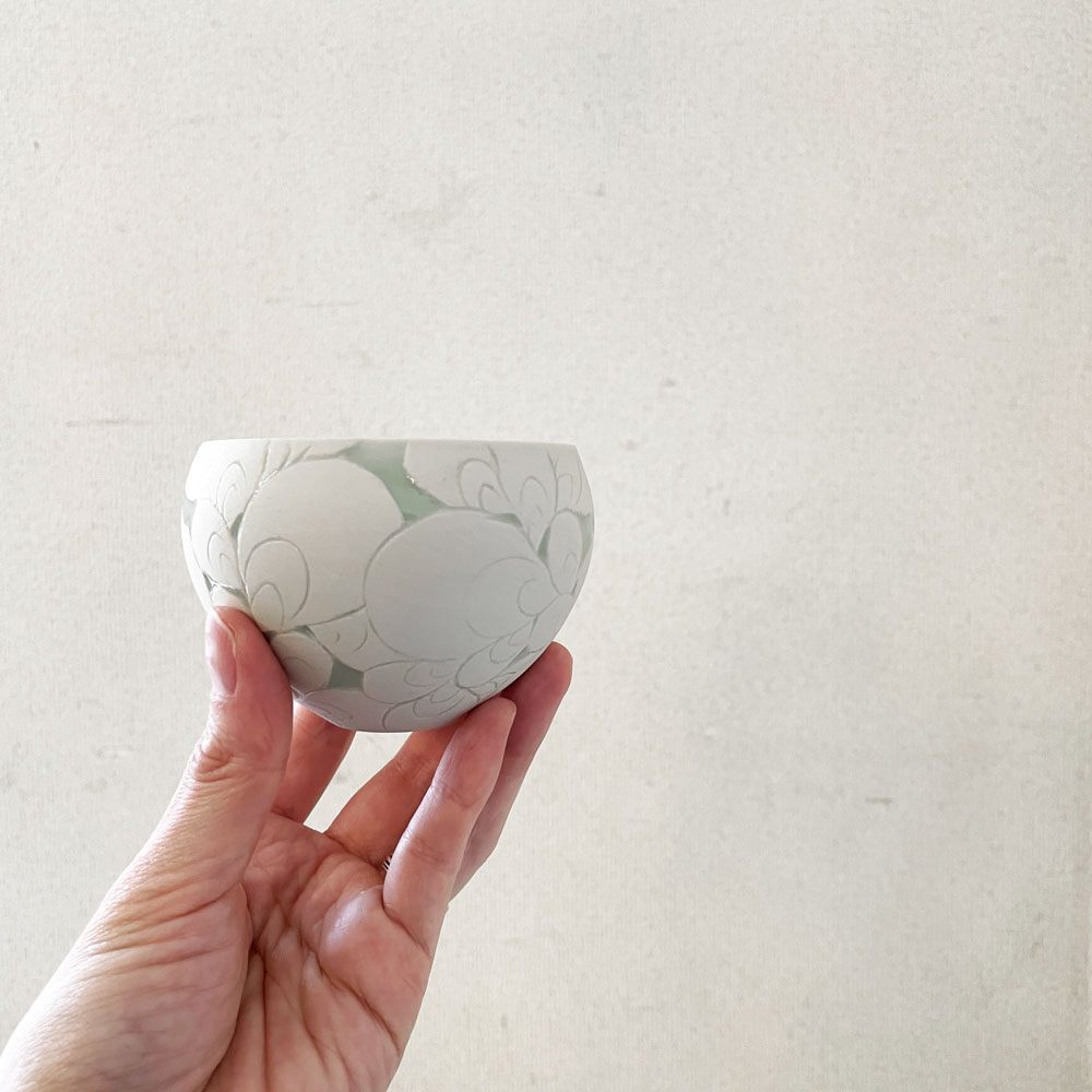 伊藤剛俊 Taketoshi Ito 掻き落とし 湯呑 フリーカップ グリーン Φ9cm 初期作品 益子焼 現代作家 ◎