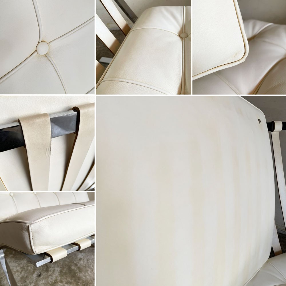 バルセロナチェア Barcelona Chair 1シーター レザー ホワイト リプロダクト品 1シーターソファ ミース・ファン・デル・ローエ モダンデザイン ■
