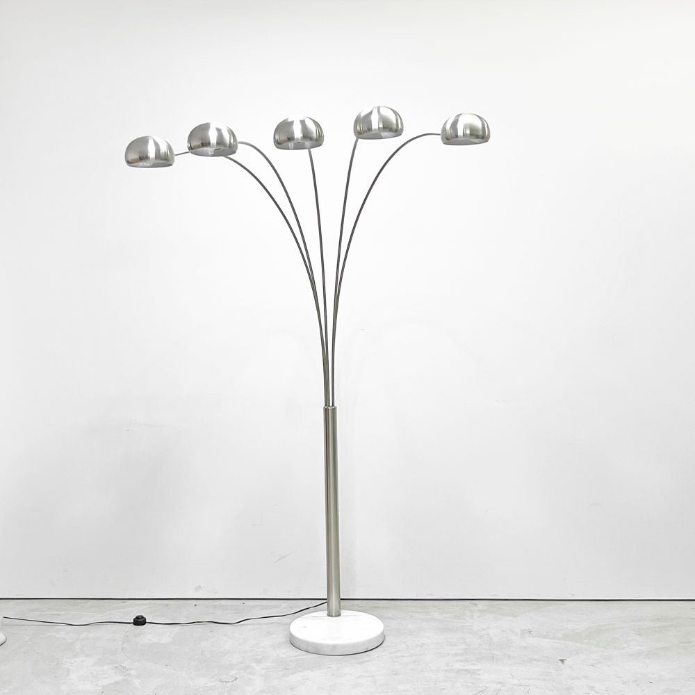 ミッドセンチュリーモダンデザイン Mid century modern フロアライト アーチ型 5灯 ステンレス 大理石ベース ●