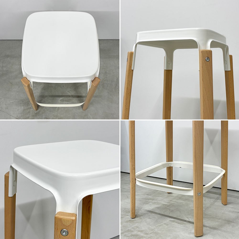 マジス MAGIS スティールウッドスツール Steelwood Stool ハイスツール カウンターチェア ホワイト × ビーチ H68cm ロナン＆エルワン・ブルレック 定価￥86,900- ◎