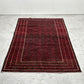 ビンテージ Vintage トルクメン トライバルラグ カーペット 絨毯 ワインレッド 213×125cm アンティーク調 ●