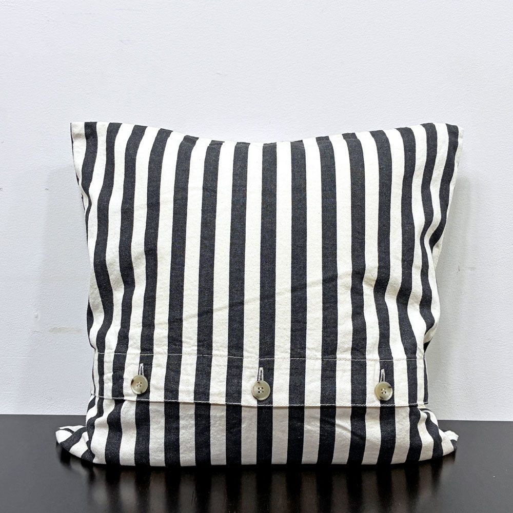 バッシュ BasShu カリフォルニア California 50's クッション デニム×ホワイト ストライプ ポケット付き 45×45cm ●