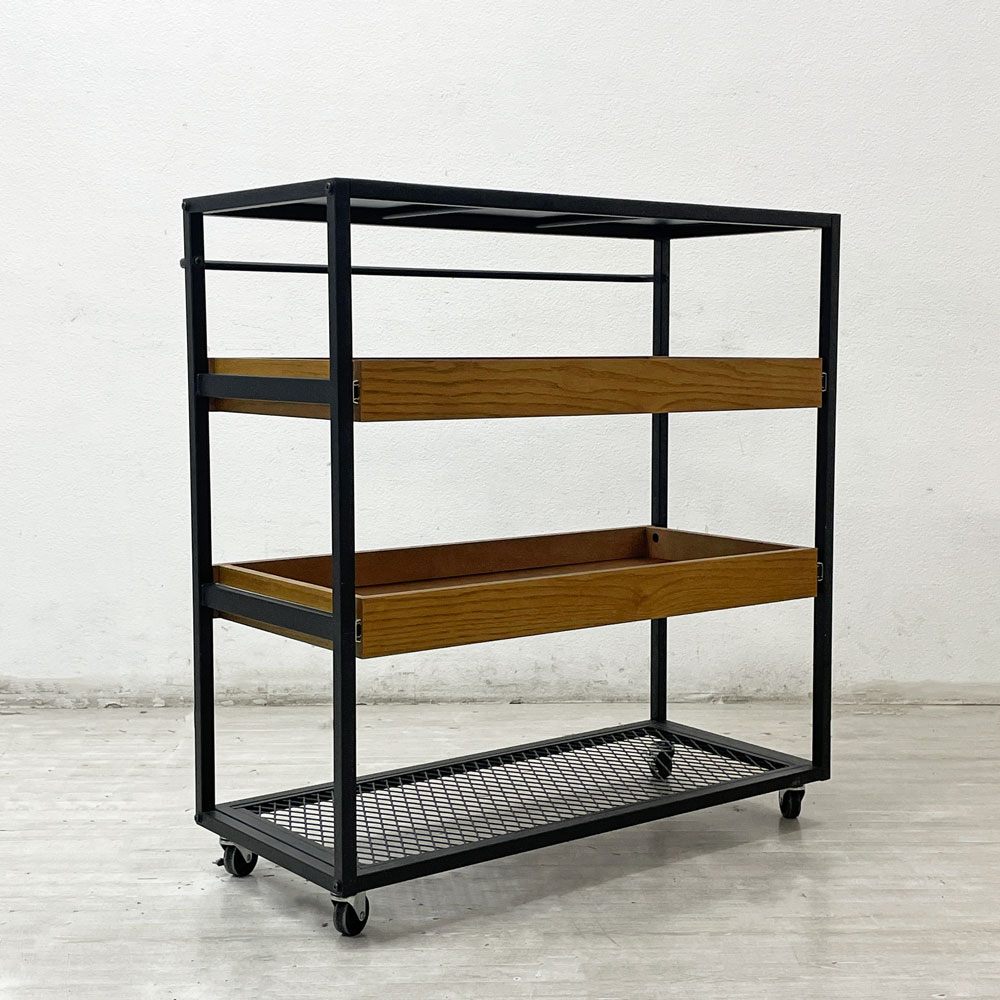 ジャーナルスタンダードファニチャー journal standard Furniture j.s.F サンク ワゴンラック SENS WAGON RACK 4段 スチール オーク材トレイ シェルフ キャスター付 W85cm 工業系 定価￥41,800- ●