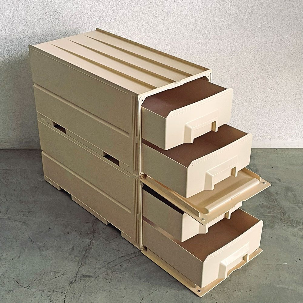 タッパーウェア Tupperware スーパーチェスト ディープ Super Chest Deep 2点セット 2段スタッキング クリーム 抽斗収納 衣装ケース 〓