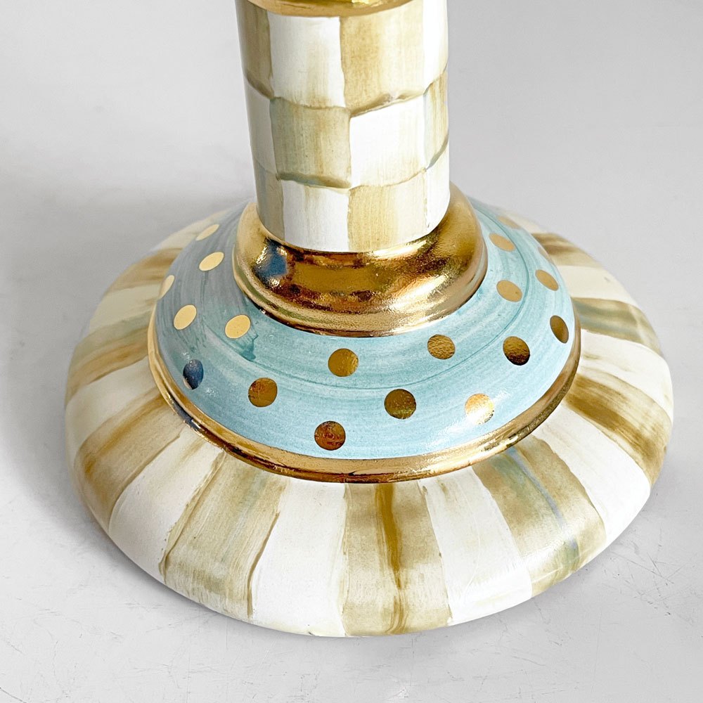 マッケンジーチャイルド Mackenzie-Child コートリーチェック柄 キャンドルスティック Candlestick 金彩 陶器 アメリカ A ■