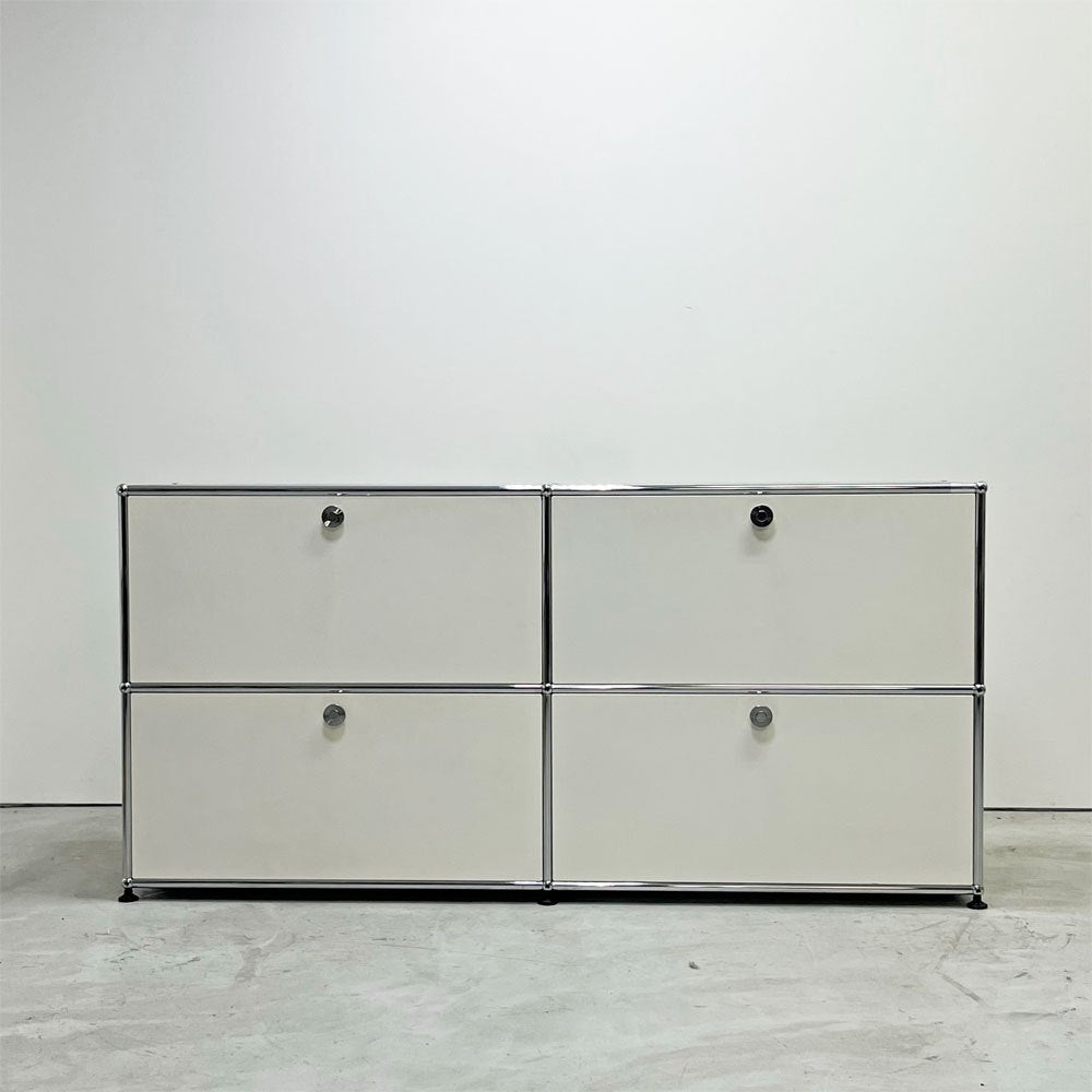 USMハラー USM Haller モジュラーファニチャー キャビネット シェルフ 2列2段 ドロップダウンドア×2＋エクステンションシェルフ ×2 ピュアホワイト スイス ●