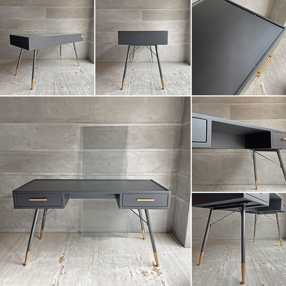 カレ KARE ラ ゴメラ La Gomera デスク コンソールテーブル ウッド×スチール ガラストップ ブラックパウダーコーティング インダストリアル モダンデザイン ドイツ ♪