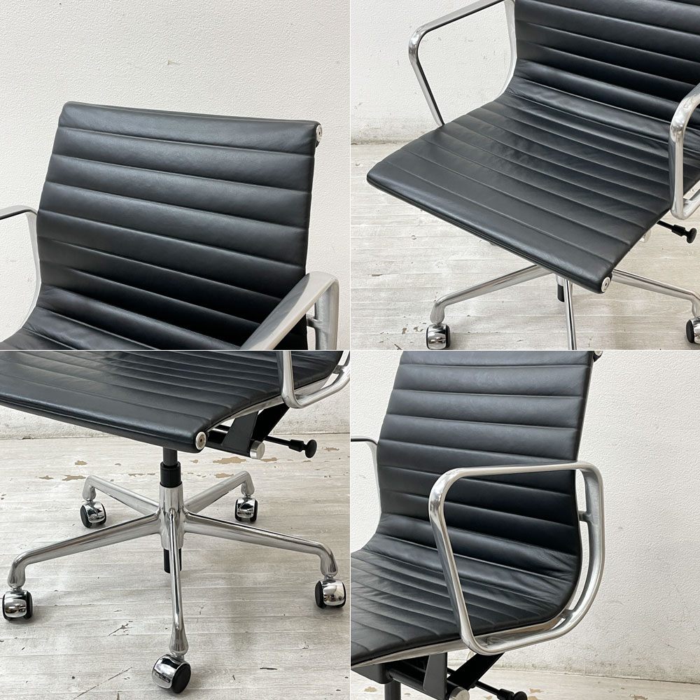 ハーマンミラー Herman Miller アルミナムグループ マネジメントチェア 本革 ブラック 5本脚 ガス圧昇降式 キャスター付 C&R イームズ B ●