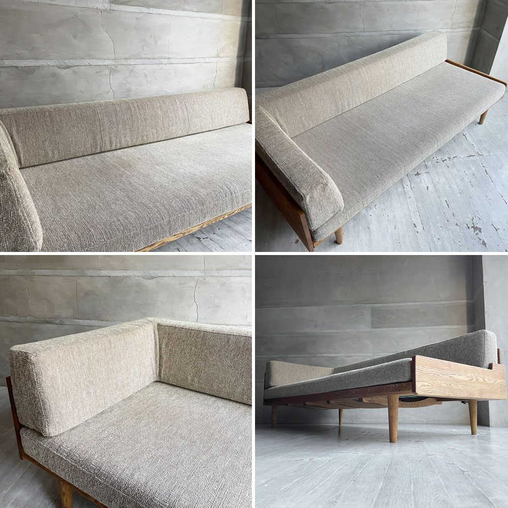 モモナチュラル Momo natural デイソファ DAY SOFA 3Pソファ 3人掛け ONE ARM L 片アーム オーク無垢材 ベージュ系ファブリック 参考定価￥161,500～ ♪