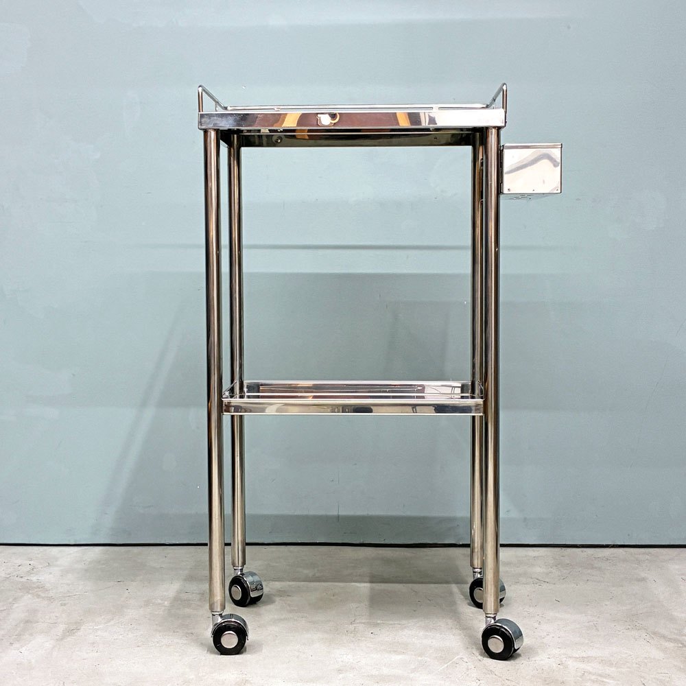 インダストリアルデザイン Industrial design ステンレス ワゴン カート 2段 トレイ＆キャスター付き 店舗什器 ◎