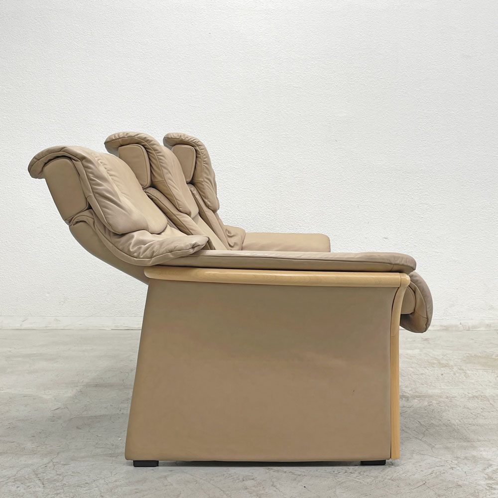 エコーネス EKORNES ストレスレス Stressless エルドラド Eldorado 3シーター サンド リクライニングソファ オーク材 総革 北欧 ノルウェー 定価約102万 〓