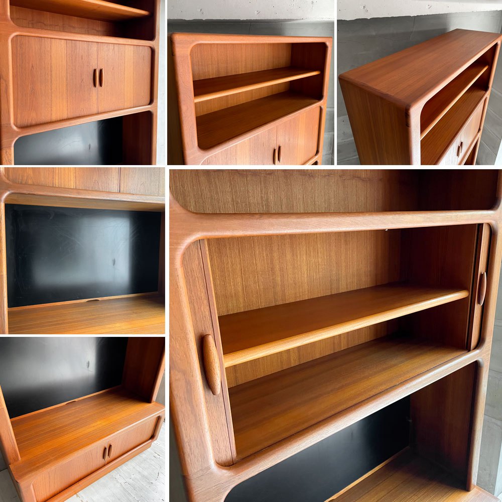 デューロン dyrlund ビンテージ リビングボード キャビネット 食器棚 ディスプレイシェルフ チーク無垢材 蛇腹扉 ロールトップ デンマークビンテージ 北欧家具 上下分割可  ♪