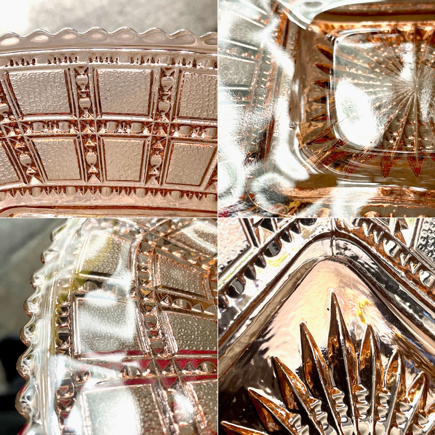 インペリアルグラス Imperial Glass ビーデッドブロック Beaded Block スクエアプレート ガラス ピンク  W19.5cm USビンテージ ■