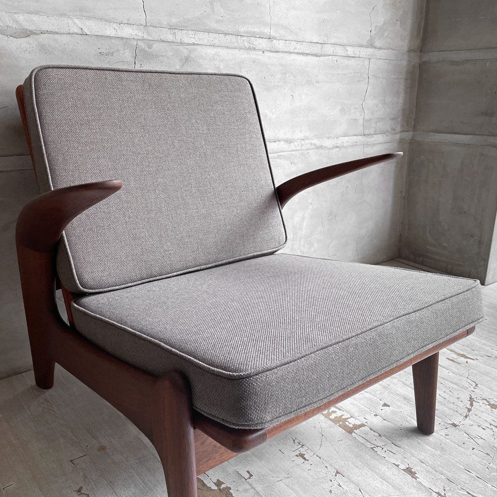 ギムソン＆スレーター Gimson & Slater ローバックラウンジチェア 1Pソファ チーク無垢材 ワイヤースプリング UKビンテージ ファブリック・クッション交換済み ♪