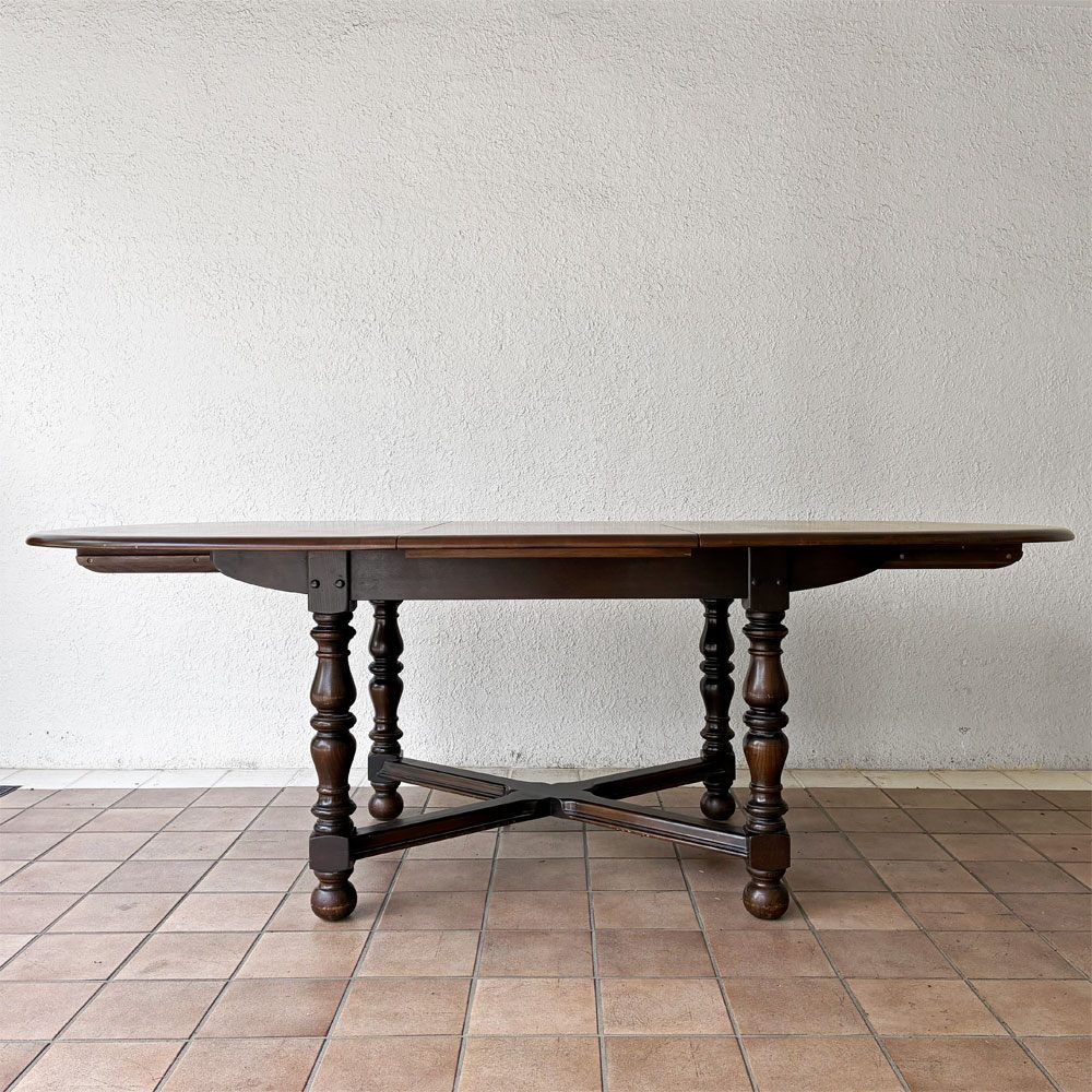 アーコール Ercol エクステンション ダイニングテーブル 伸長式 エルム材 ブラウンカラー UKビンテージ 英国家具 アンティーク 希少 ◇