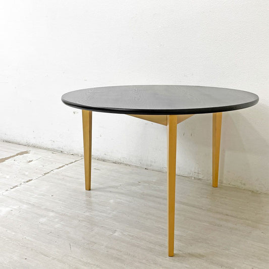 イデー IDEE ダイニングテーブル DINING TABLE ラウンド タモ材天板 3本脚 再塗装 ブラック 長大作 φ110cm ●