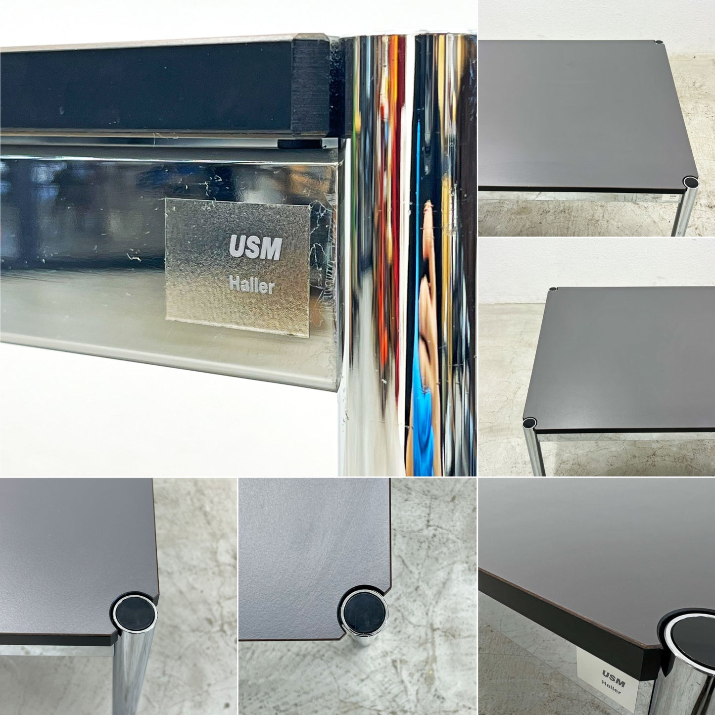 USMモジュラーファニチャー USM Haller USMハラーテーブル ワーキングデスク ダイニングテーブル グラファイトグレーラミネート W150×D75×H74cm アジャスター 〓