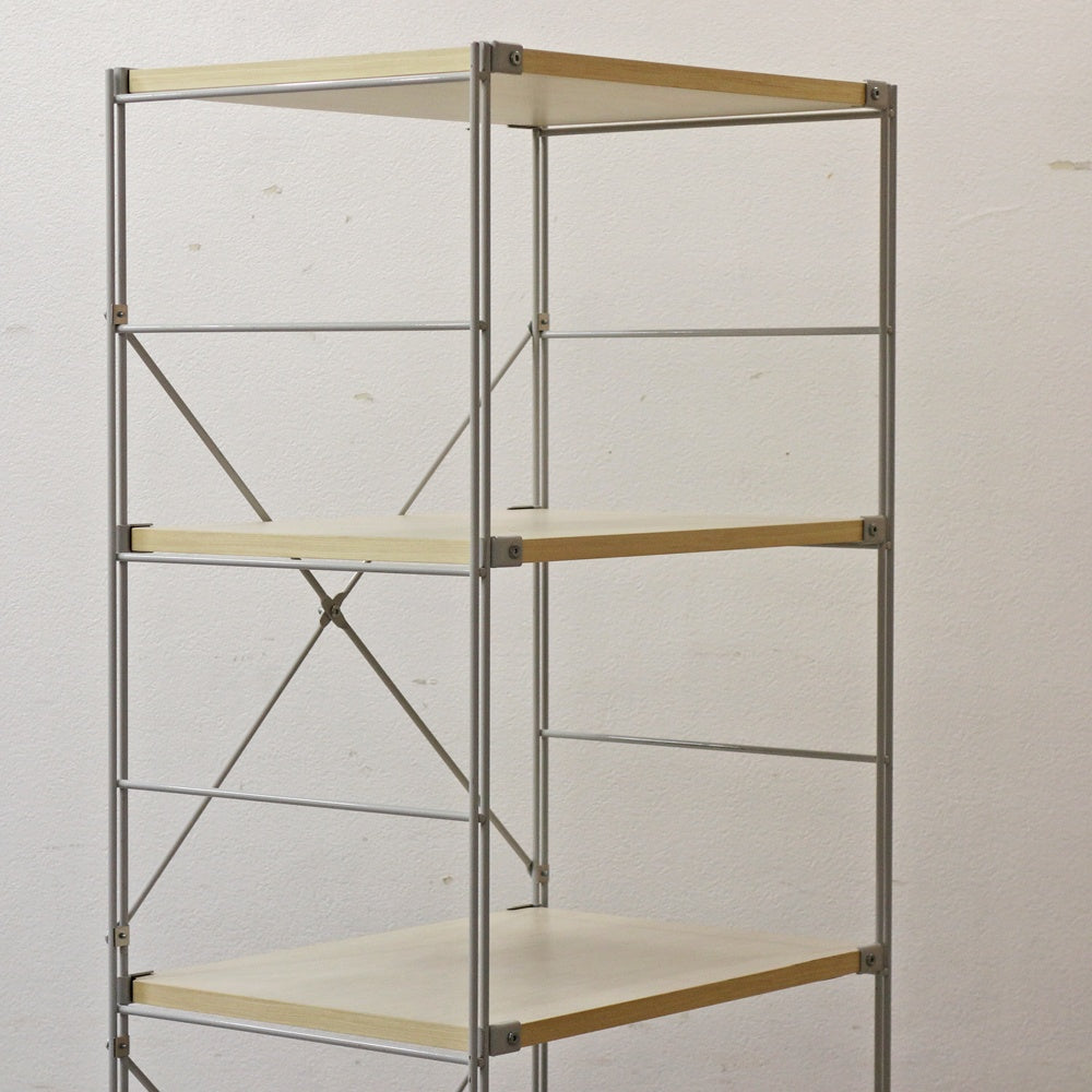 無印良品 MUJI スチールユニットシェルフ オープンシェルフ 5段 W58cm H175㎝ 木製棚板 帆布バスケット ●