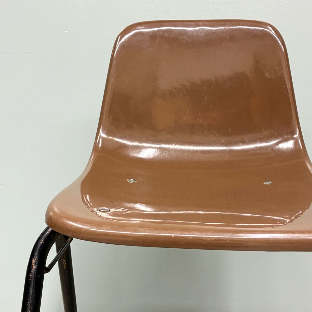 コトブキ KOTOBUKI スタッキングチェア FRP製 シェルチェア スチール脚 ブラウン 剣持勇デザイン ビンテージ ジャパニーズミッドセンチュリー A ◎