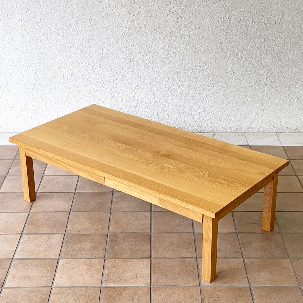 無印良品 MUJI オーク無垢材 センターテーブル ローテーブル 引き出し2杯付 ナチュラル W120cm 廃番 ◇