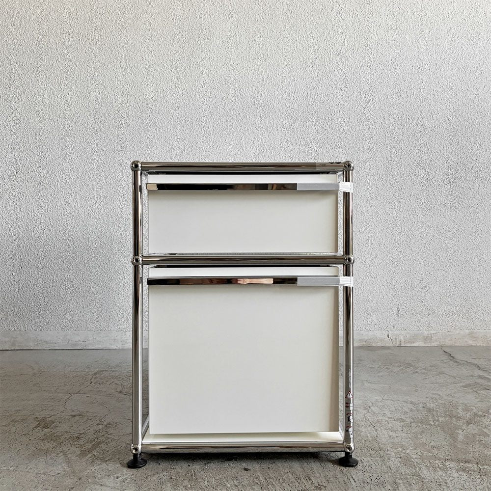 ユーエスエムハラー USM Haller モジュラーファニチャー Modular Furniture ハラーシステム デスクキャビネット 2ドロワー ピュアホワイト 鍵なし トレイ＆替えキャスター付 未使用保管品 〓