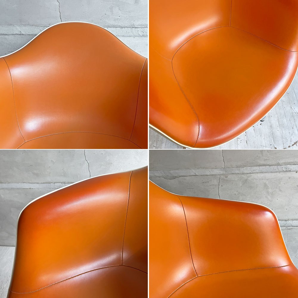 ハーマンミラー Herman Miller アームシェルチェア セカンド 2nd ビンテージ ナウガレザー オレンジ FRP パーチメント コントラクトキャスターベース イームズ ミッドセンチュリー ♪