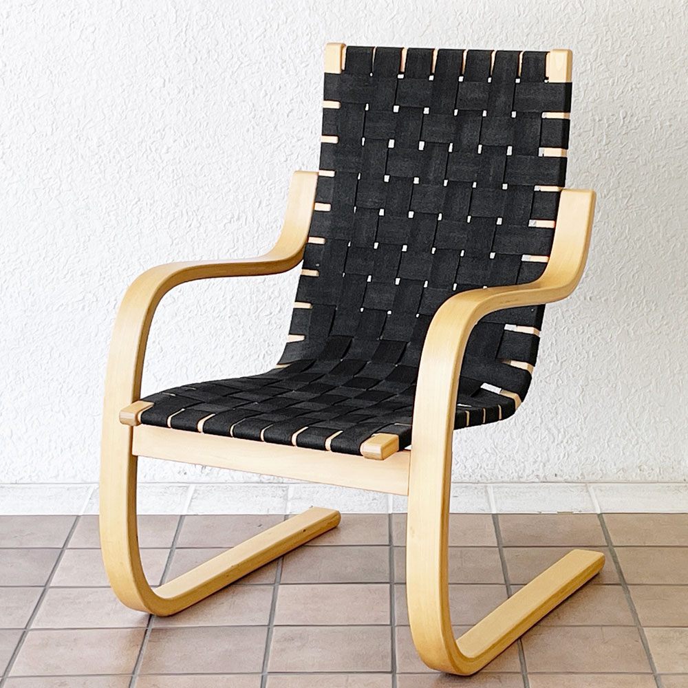 アルテック Artek アームチェア406 Armchair 406 ラウンジチェア イージーチェア アルヴァ・アアルト Alvar Aalto バーチ材 カンチレバー ウェービングテープ ブラック 定価¥256,300- ◇