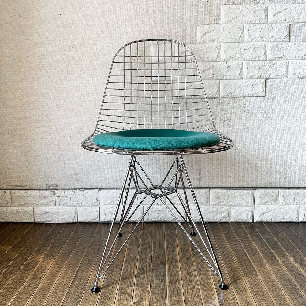 ヴィトラ vitra ワイヤーチェア Eames Wire Chair DKR5 エッフェルベース シートパッド付 ファブリック グリーン系 C&R イームズ ミッドセンチュリー ◎