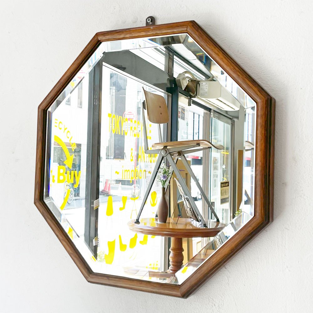 三越ブルージュ Brugge 八角形 ウォールミラー Octagon Wall Mirror英国カントリースタイル ナラ無垢材 楢 オーク材 壁掛け鏡  ★
