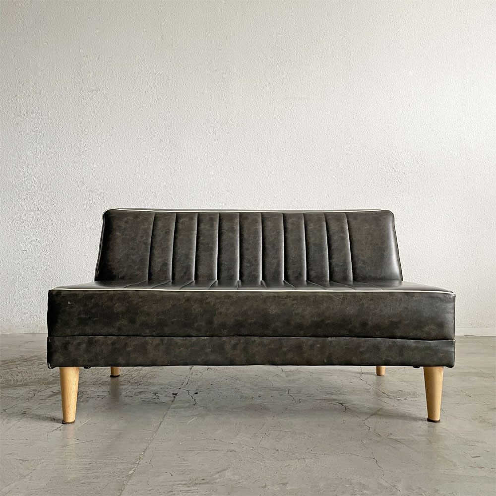 吉桂 Yoshikei ルソー RUSO LDソファ ベンチ PVCレザー ラバーウッド材 W123cm ビンテージスタイル 定価￥67,100- 〓