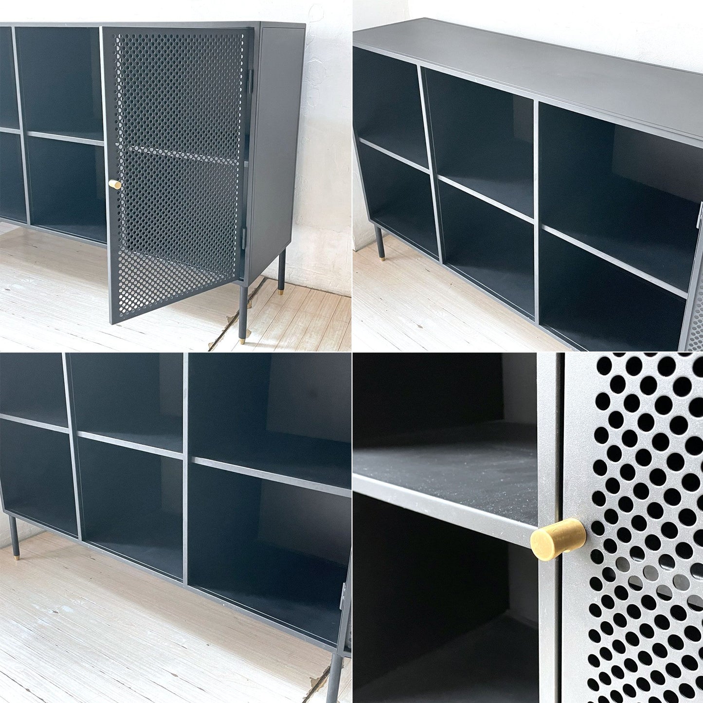 フランフラン Francfranc モダンワークス MODERN WORKS アルバ ワイドキャビネット シェルフ サイドボード スチール製 パンチングメタル ★