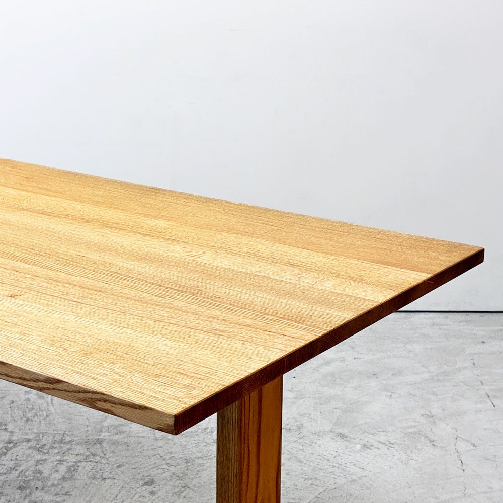 松崎工房 タモ無垢材 ダイニングテーブル シェーカースタイル W210cm オーダーメイド クラフト家具 天板サンディング品 脚部取り外し可能 ●